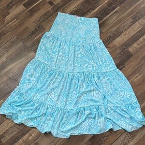 Lilly Pulitzer Aqua Printed Tiered Maxi Skirt